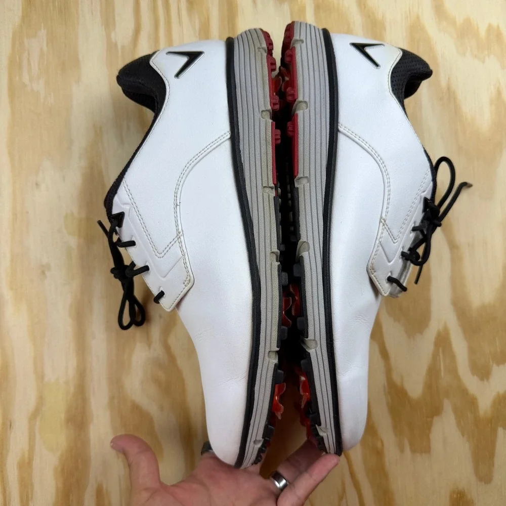 Callaway Mens 9.5 White Black Spiked Golf Shoes Low Top Lace Up
